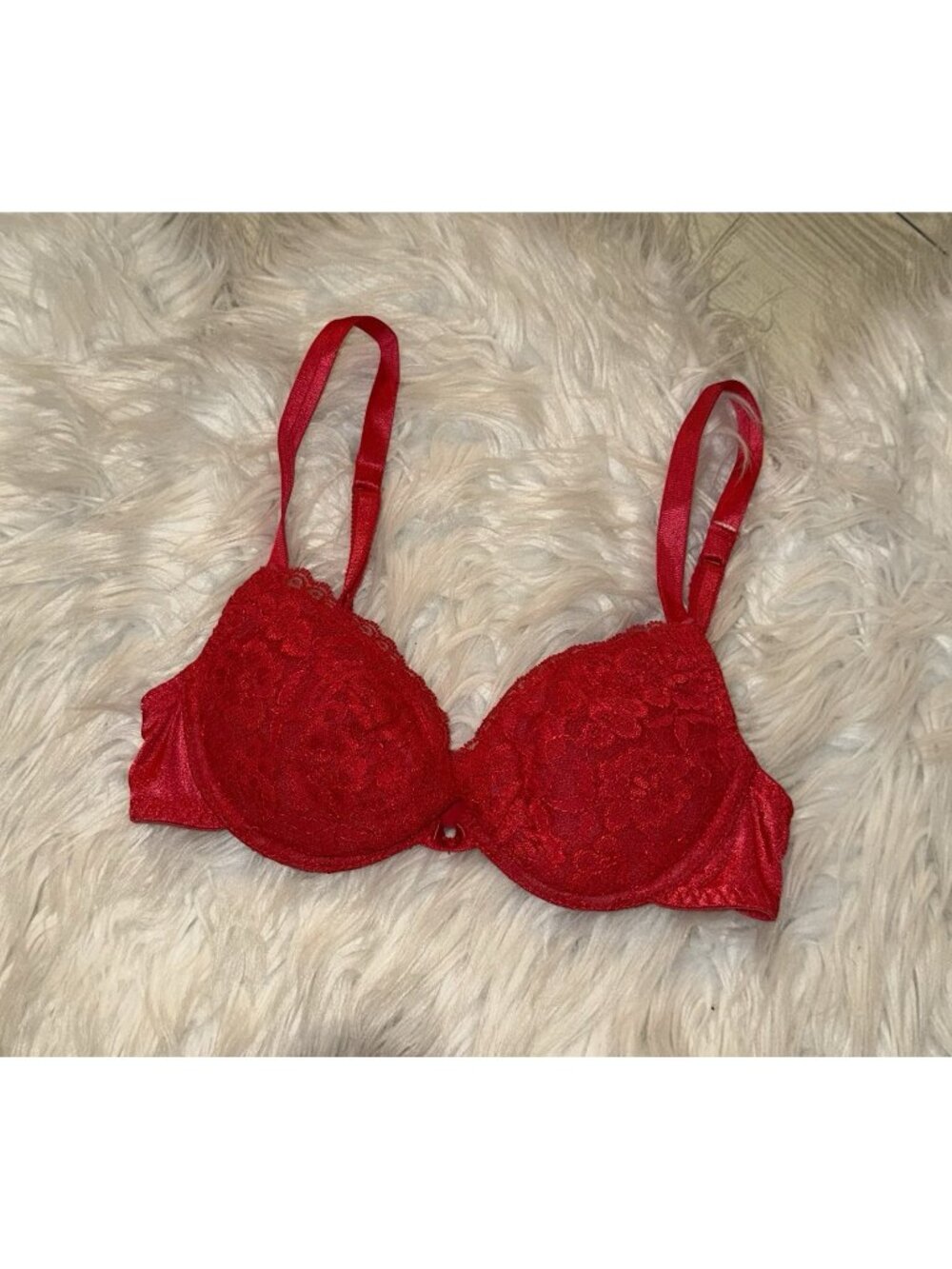 Vintage Vtg Dangerous Curves Lace Underwire Bra Soft Cup Womens 32B Red